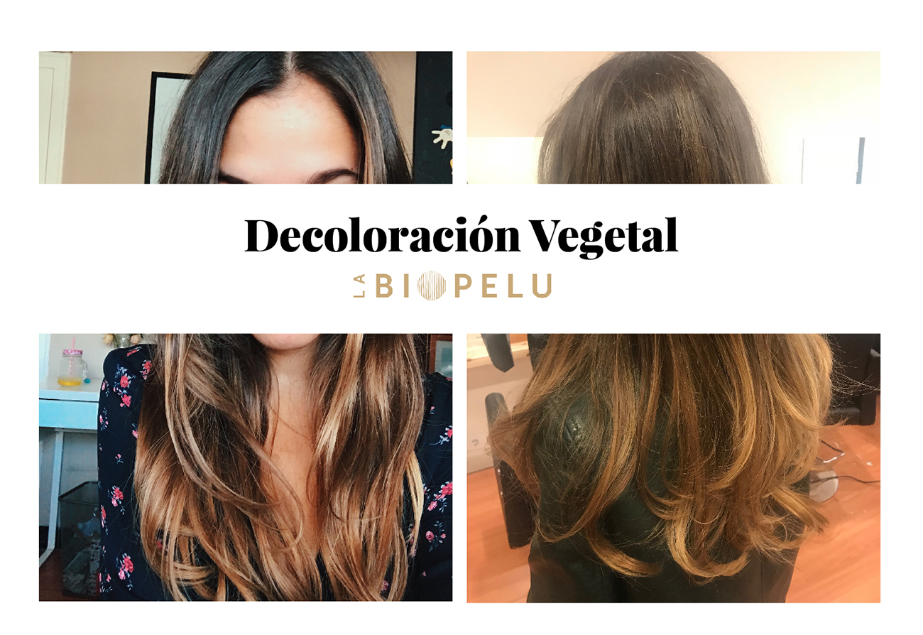 Decoloración / Coloración vegetal en una peluquería vegana / vegetariana de Barcelona. Mechas Balayage y corte con cosméticos veganos.